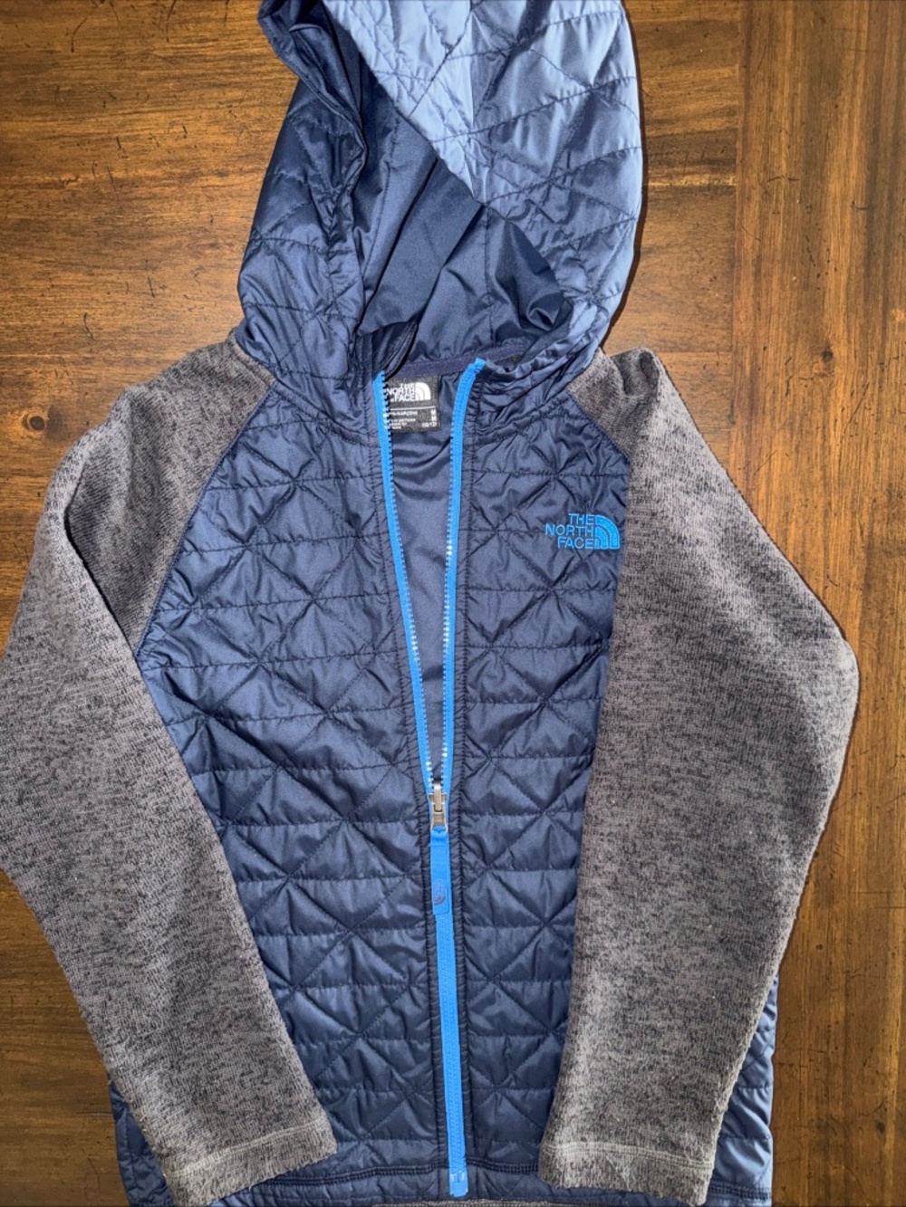 The North Face Jacket Youth Med 10/12 Blue Gray Quilted Hooded Full Zip Hybrid